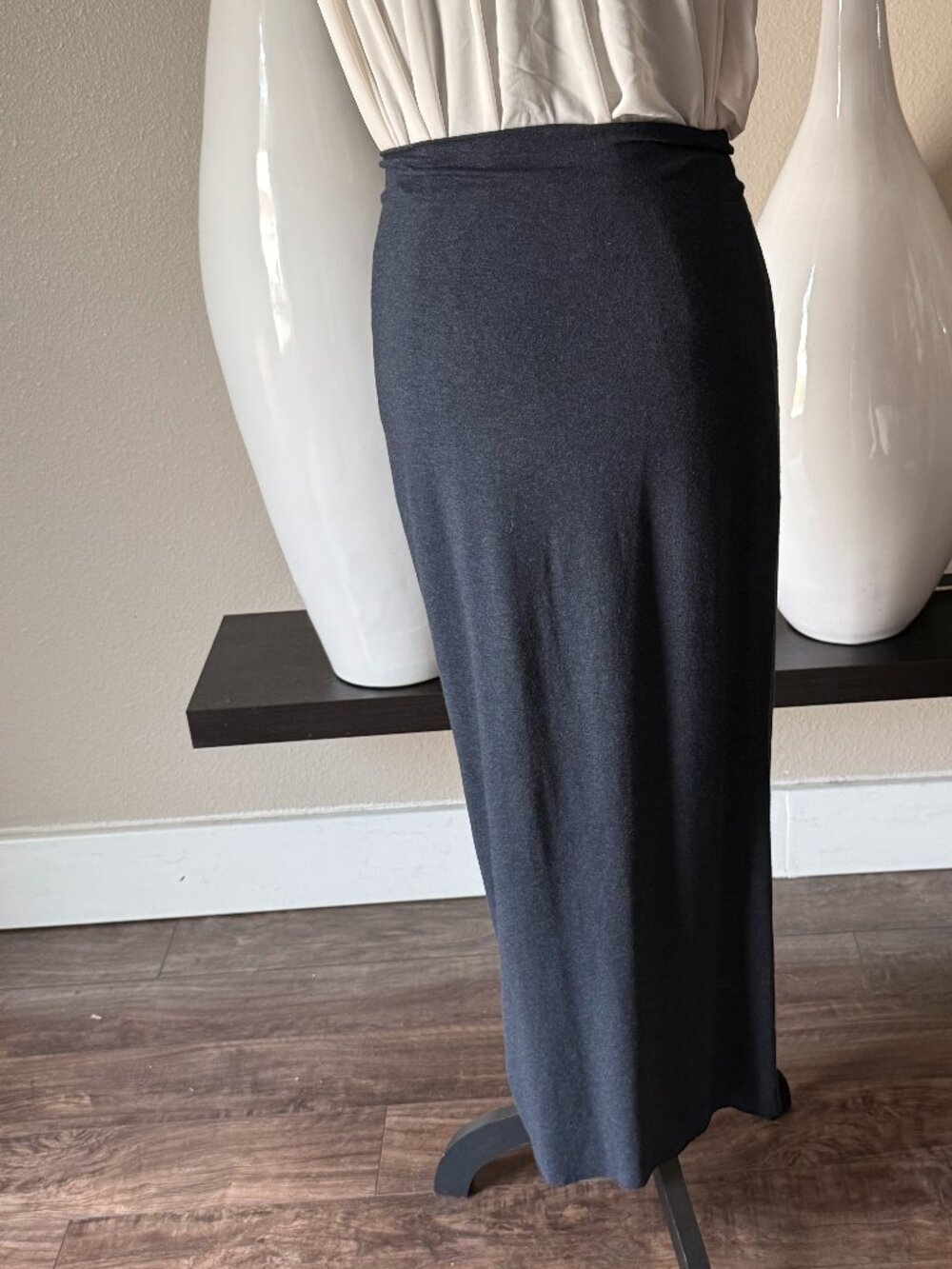 Nadia Tarr Washed Navy Denim-Look Midi Skirt Size L